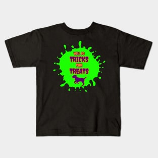 Dogs Will do Tricks for Treats Green Slime Splash Kids T-Shirt